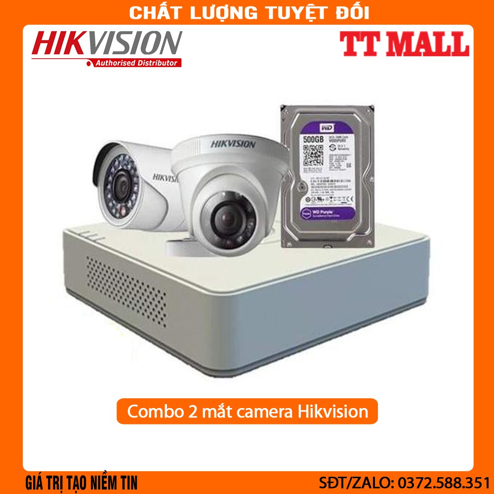 {Gía Hủy Diệt}Bộ camera 2 mắt 2.0MP Hikvision+ HDD 500G+ 20m dây liền nguồn đúc sẵn 2 đầu cho mỗi mắt . .