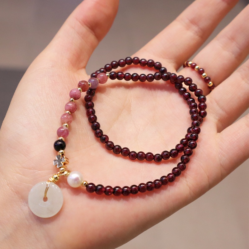 [Hàng Mới] Vòng Đeo Tay An Toàn Đính Hạt Garnet Tươi Mới Cho Nữ