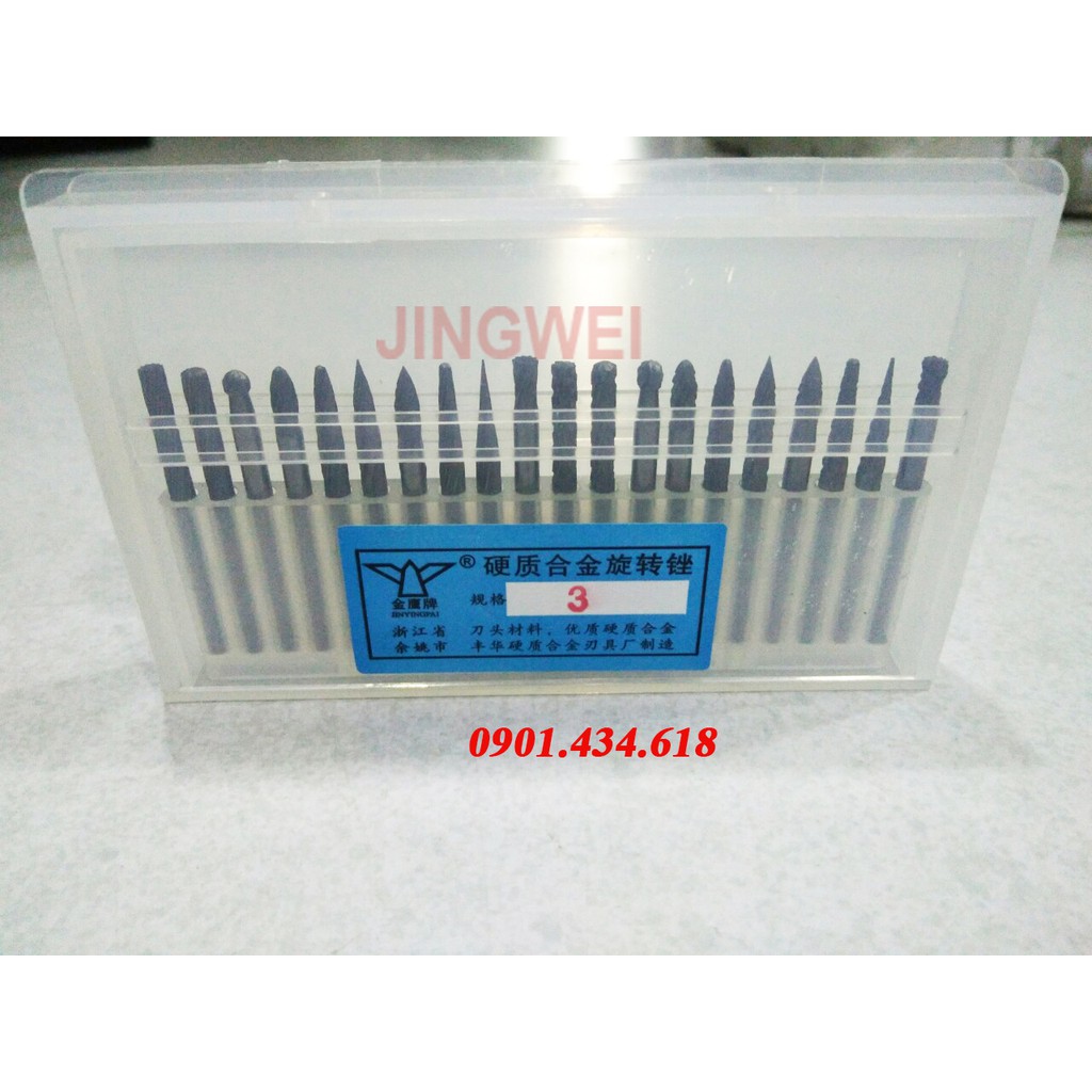 Bộ mũi mài hợp kim(mũi doa) cán 3 đầu 3ly, 4ly, 5ly, 6ly