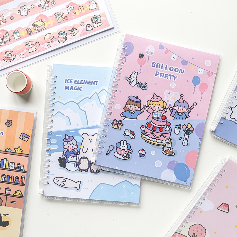 |KÈM BAO BÌA|Sổ chiết sticker/washi tape A5 nhiều màu dễ thương có thể thay giấy