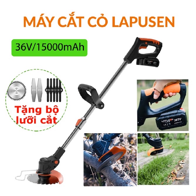 Máy cắt cỏ cầm tay LAPUSEN - Máy cắt cỏ dùng pin 15 cell Tặng 8 lưỡi cưa, 2 PIN