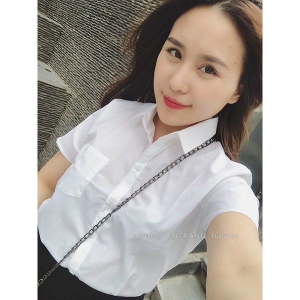 Sơ mi trắng cộc tay nữ có túi, sơ mi trắng vnxk Gu