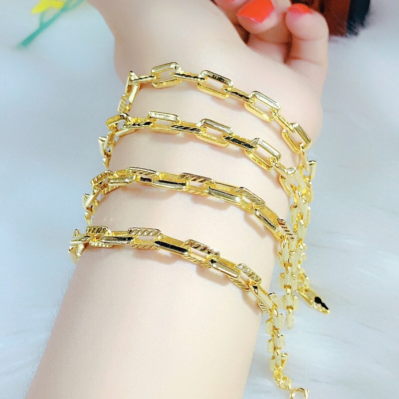 Lắc tay mắc xích vuông mạ vàng 18k siêu đẹp có size em bé LV38