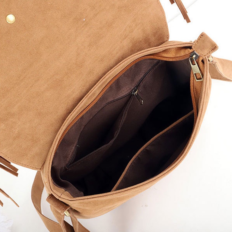 Túi đeo chéo IELGY cỡ lớn phối tua rua phong cách retro thời trang cho nữ