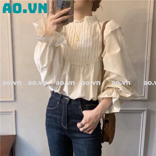 {ao.vn} áo babydoll cánh tiên tiểu thư ,áo sơ mi nữ cổ ren loại 1 freeship