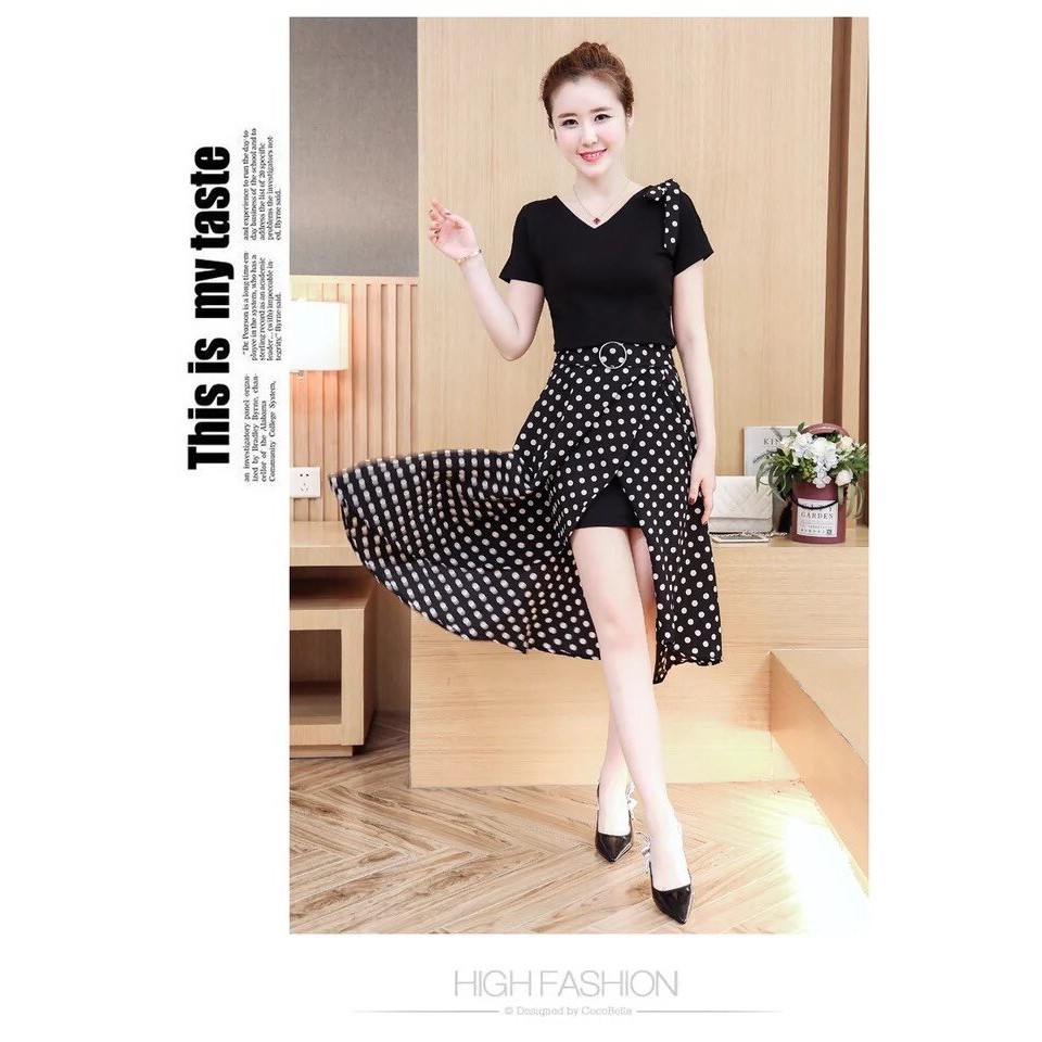 Giá Gốc - Đầm Đen Váy Chấm Bi Đắp Chéo | BigBuy360 - bigbuy360.vn