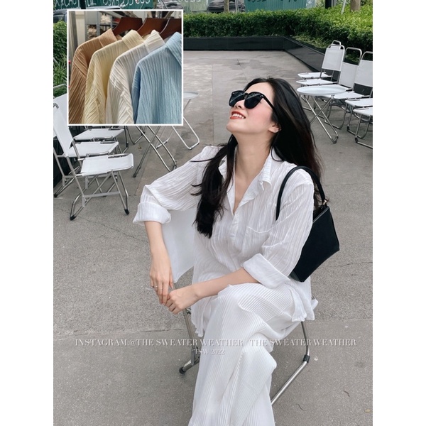 Áo sơ mi vải nhăn Hàn Quốc the.sweaterweather TSW (ảnh thật)