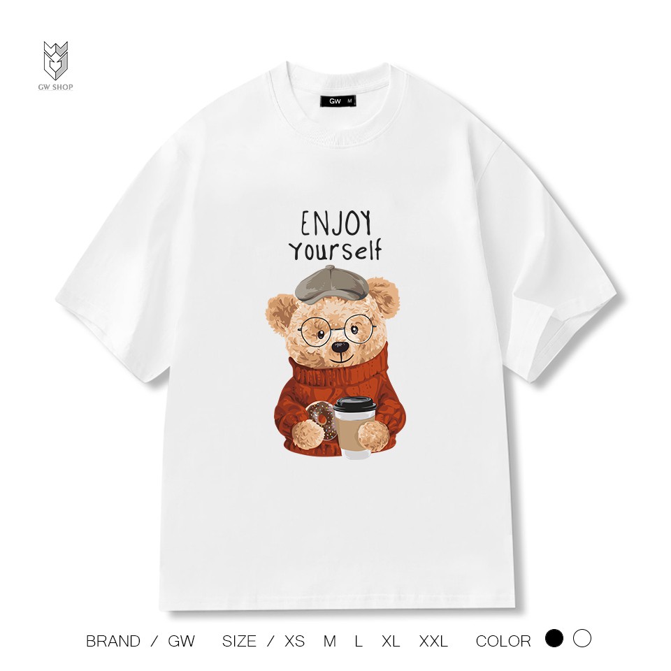 【FREE SHIP】Áo thun Unisex nam nữ ngắn tay Gấu ENJOY chất cotton co dãn 4 chiều dày dặn - GW shop