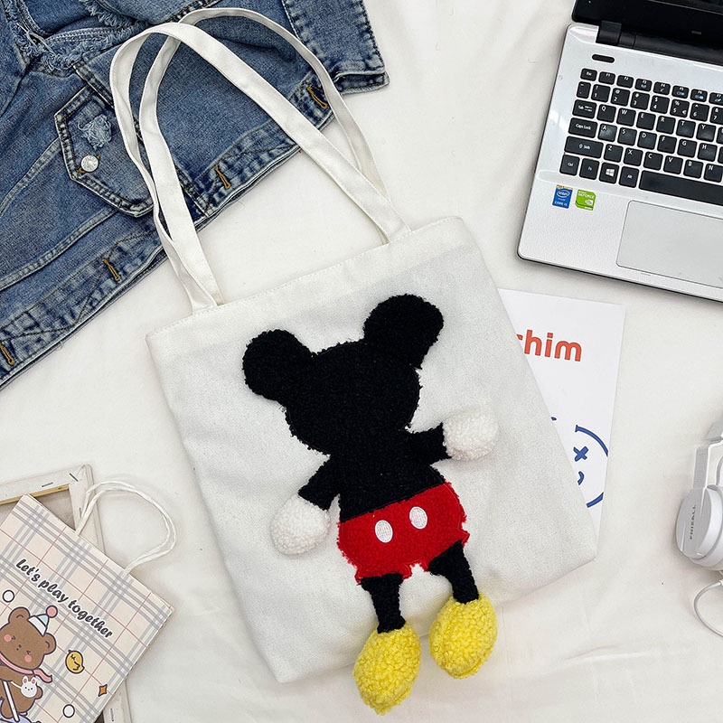 Túi Xách Canvas Cỡ Lớn Họa Tiết Hoạt Hình Đơn Giản Thời Trang Cho Nữ