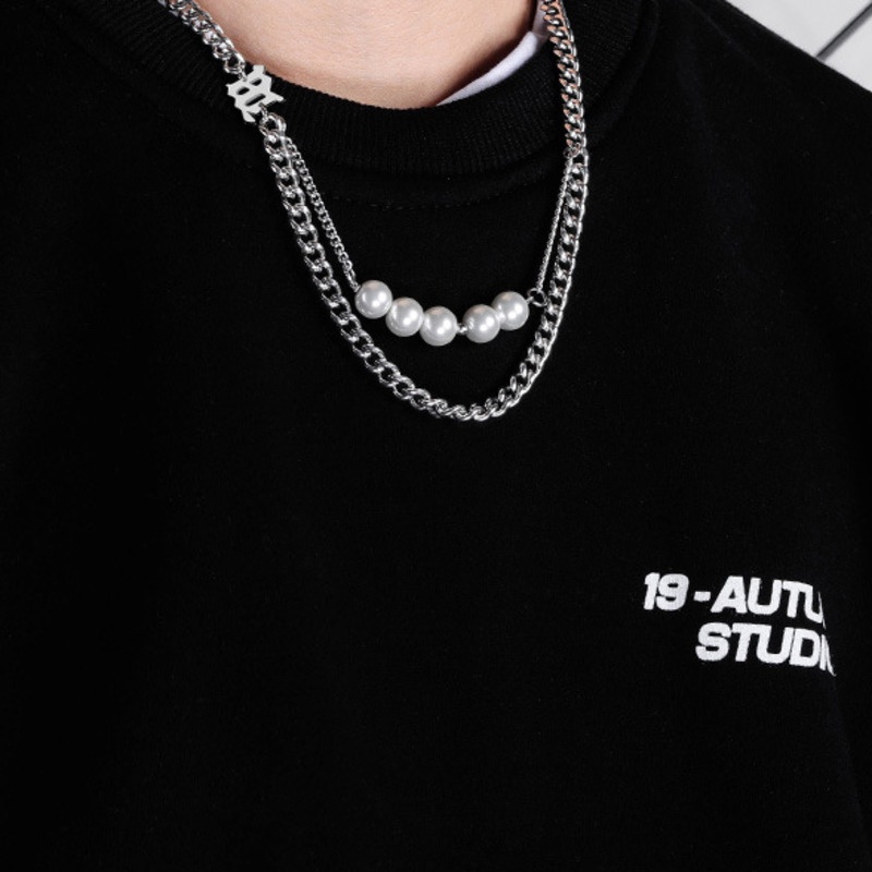 Vòng Cổ Ngọc Trai Khâu 191120Dây Chuyền Thép Titan Thời Trang Cho Nam Nữ