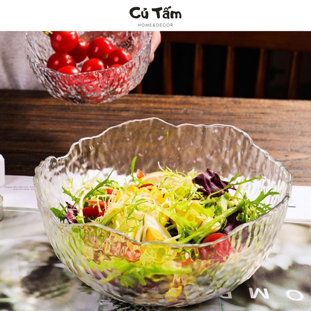 Bát thủy tinh, tô thủy tinh trong suốt đựng trái cây, salad tráng miệng kiểu Châu Âu