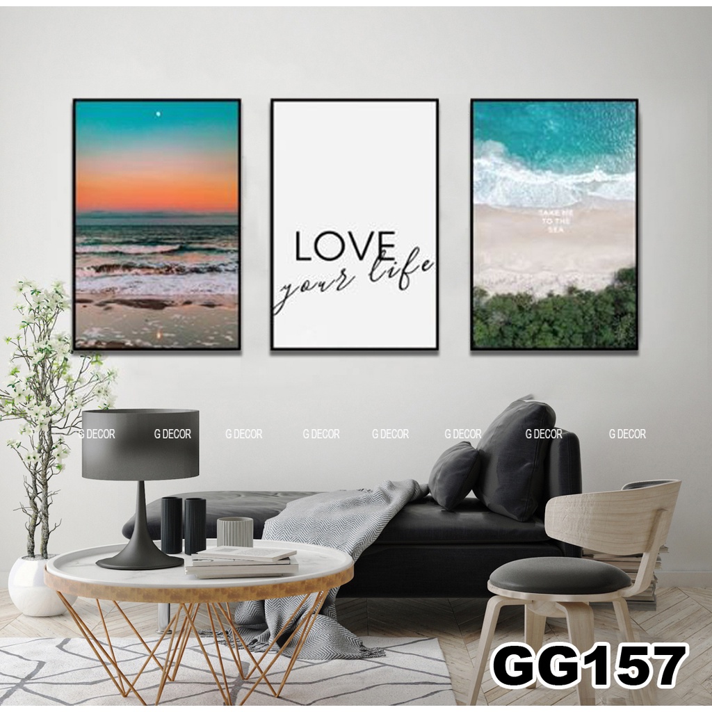 Tranh treo tường canvas khung gỗ 3 bức phong cách hiện đại Bắc Âu tranh phong cảnh trang trí phòng khách phòng ngủ 104