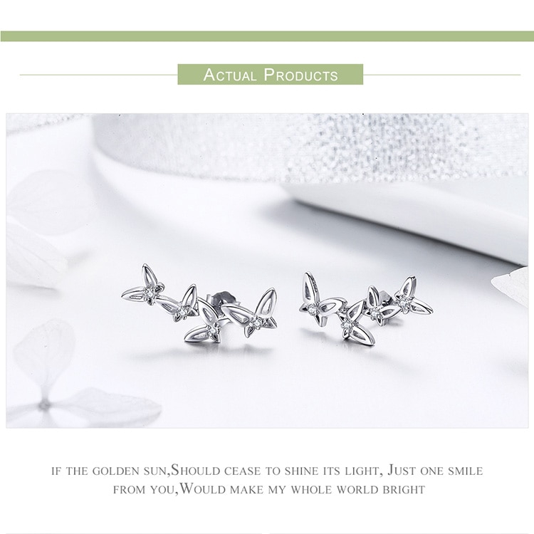 BAMOER Bông Tai bạc 925 Hình Bướm Đơn Giản Thời Trang BSE056