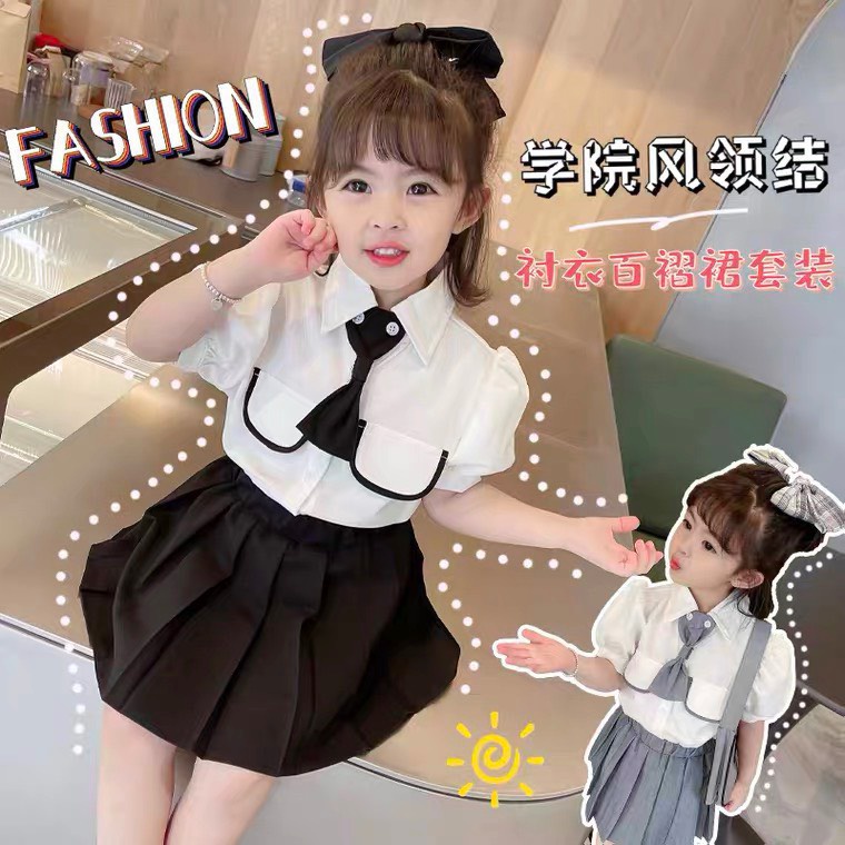 (12-24kg)Sét học sinh bé gái, áo thuỷ thủ chân váy xếp ly(11-30kg)