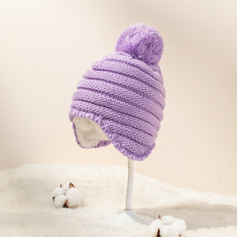 Mũ Beanie Dệt Kim Dày Dặn Giữ Ấm Mùa Đông Kèm Cục Bông Xinh Xắn Cho Bé Sơ Sinh