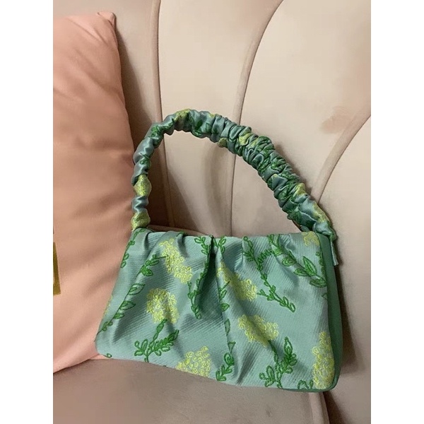 TÚI XÁCH/CẮP NÁCH NỮ THÊU HOA MÀU XANH ĐỘC ĐẸP LẠ, CHẤT DÀY-CHÍNH HÃNG