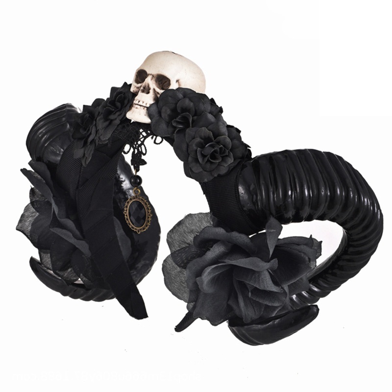 Băng Đô Cài Tóc Hình Sừng Kỳ Lân / Hoa / Đầu Lâu Phong Cách Gothic Sáng Tạo Cho Nữ