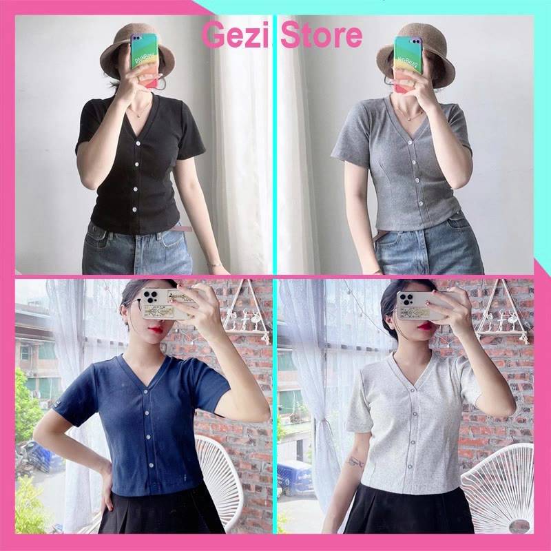 Áo Thun Nữ Cổ Tim Tay Ngắn Madela Cotton Co Giãn Giả Cúc Có Bigsize 100%, Áo Croptop Nữ Cổ V Tay Ngắn | BigBuy360 - bigbuy360.vn