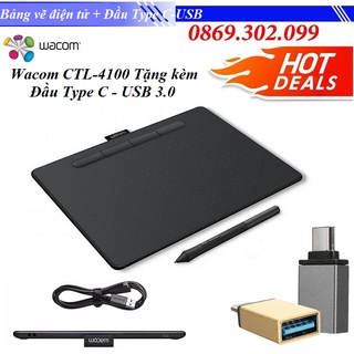 [ Chính hãng ] Bảng vẽ điện tử Wacom Intuos S (CTL-4100) Tặng kèm Đầu chuyển đổi cổng Type C sang USB 3.0