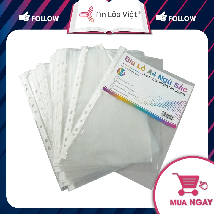 Bìa lỗ - File lỗ A4 ngũ sắc 100 tờ 400gr- 460gr