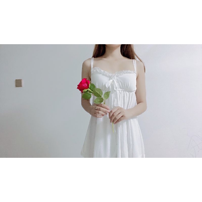 Váy ngủ kèm áo khoác ren mỏng mềm mại 100% ảnh thật