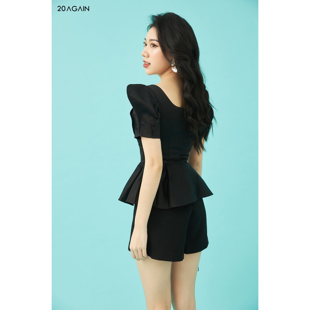 Áo sơ mi nữ cổ vuông tay bồng 20AGAIN, thiết kế dáng peplum thanh lịch, tôn dáng ASA0638