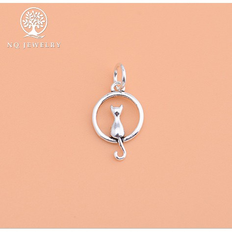 Charm bạc hình tròn chứa mèo con treo - NQ Jewelry