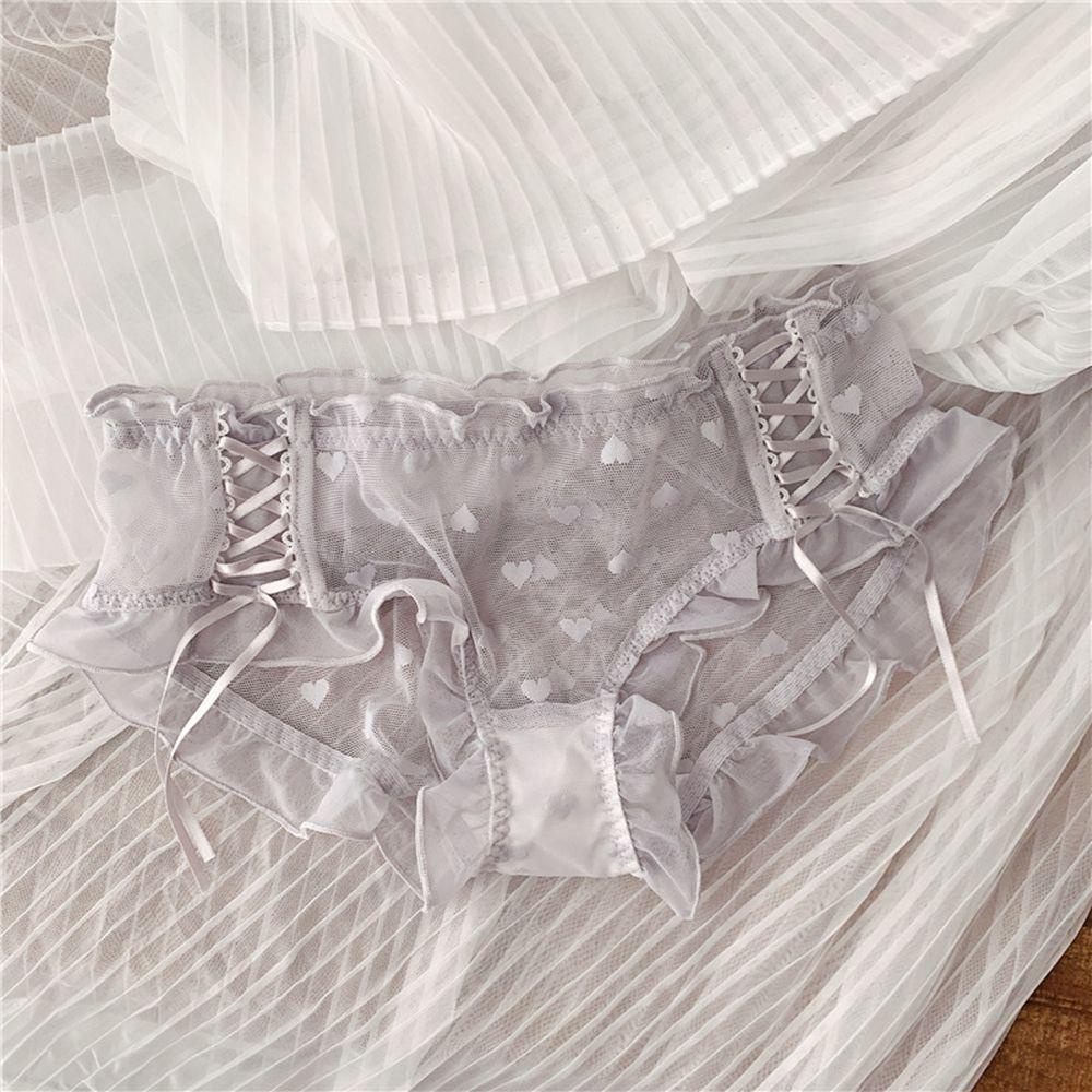 BACK2LIFE Quần Lót Cotton Phối Ren Thoáng Khí In Họa Tiết Trái Tim Gợi Cảm Cho Nữ