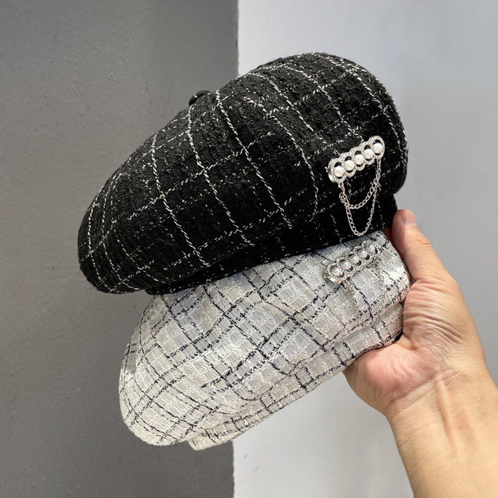 Mũ Nồi Beret Họa Tiết Kẻ Sọc Cổ Điển Giữ Ấm Mùa Thu Cho Nữ