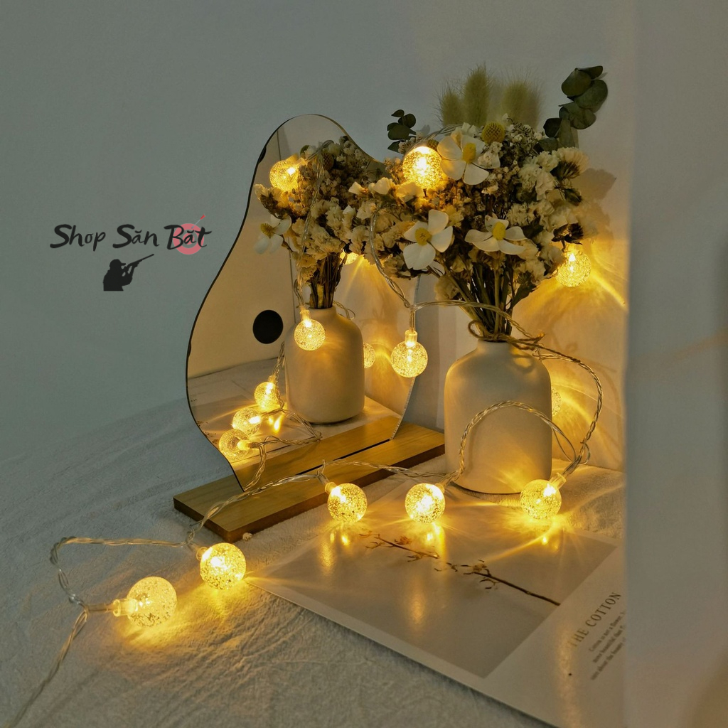Đèn LED trang trí dây bóng tròn vàng ấm không nháy dùng pin tiện lợi, dùng đi du lịch cắm trại dã ngoại tiện lợi [DCP7]