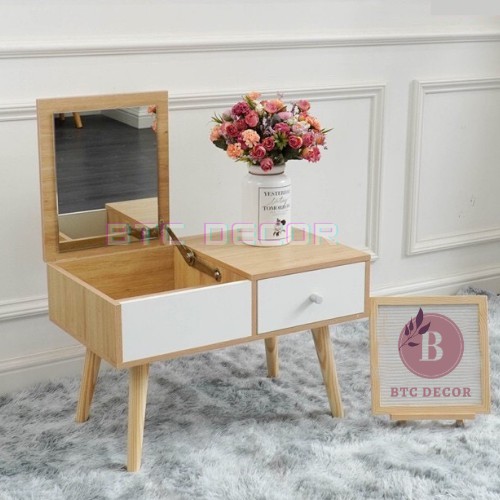 Bàn Trang Điểm Mini Ngồi Bệt - Kệ Trang Điểm Gương Gấp Gọn -Chất Liệu Gỗ MDF Chịu Lực Phủ Sơn Pu Cao Cấp -KT 60x35x75 cm