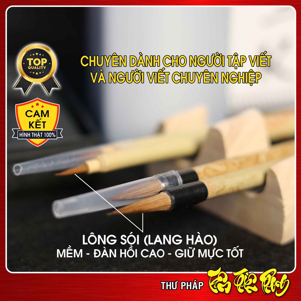 Bộ dụng cụ tập viết Thư pháp 05 món: 2 Bút thư pháp Hero, 2 Bút con cọp, 1 nghiên mực, 1 mực tàu, 1 gác bút