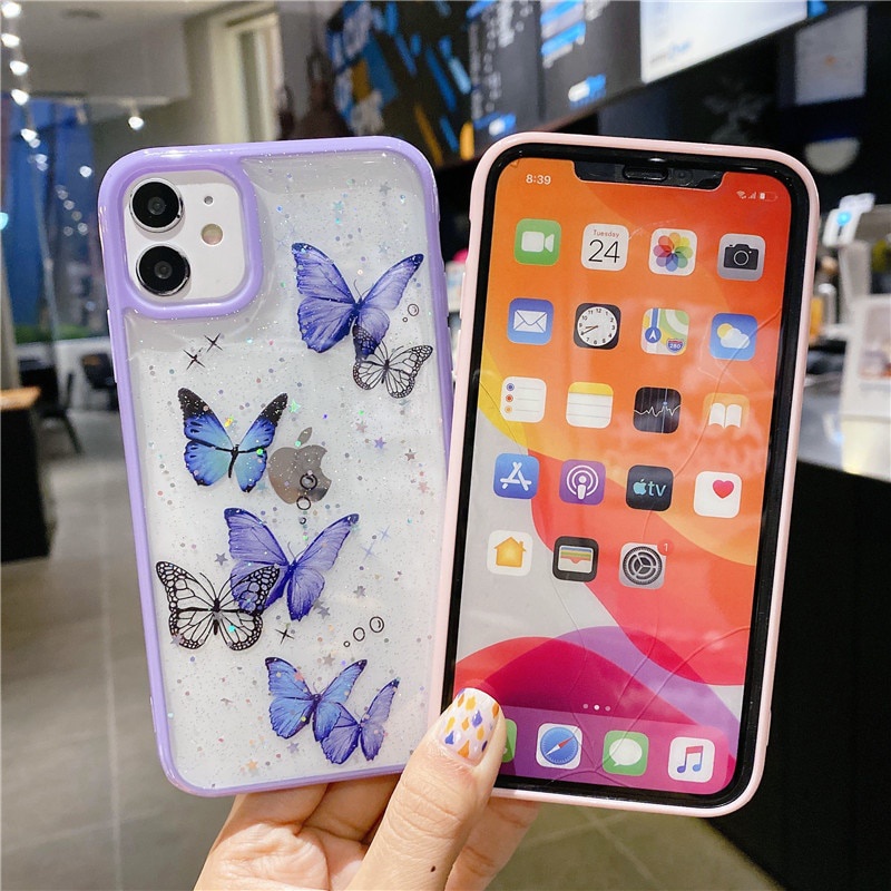 Ốp điện thoại trong suốt mềm chống sốc hình bướm thích hợp cho iPhone 12 13 11 Pro Max XS Max XR X 6 6s 7 8 SE 2020