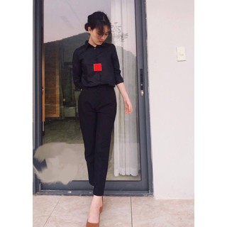 Áo sơ mi nữ dài tay basic màu đen