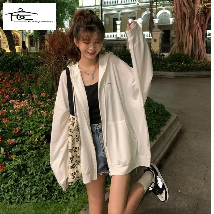 Áo Khoác Chống Nắng Dáng Rộng Có Mũ Trùm Thời Trang Mùa Hè Hàn Quốc Giản Dị Dành Cho Nữ Sinh