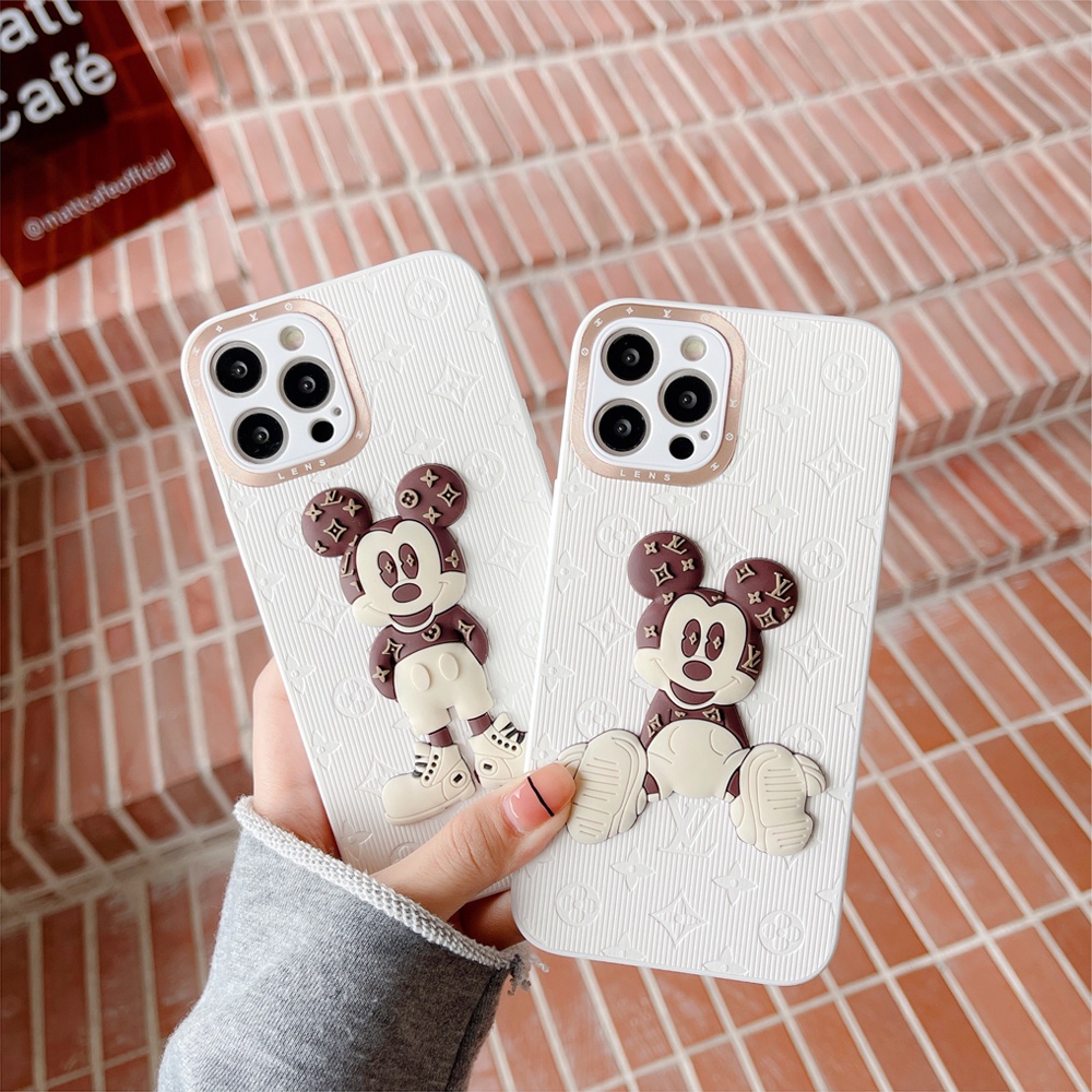 Ốp điện thoại da in hình chuột mickey bảo vệ camera thích hợp cho IPhone 12 11 Pro Max XS Max XR X 8 7 Plus