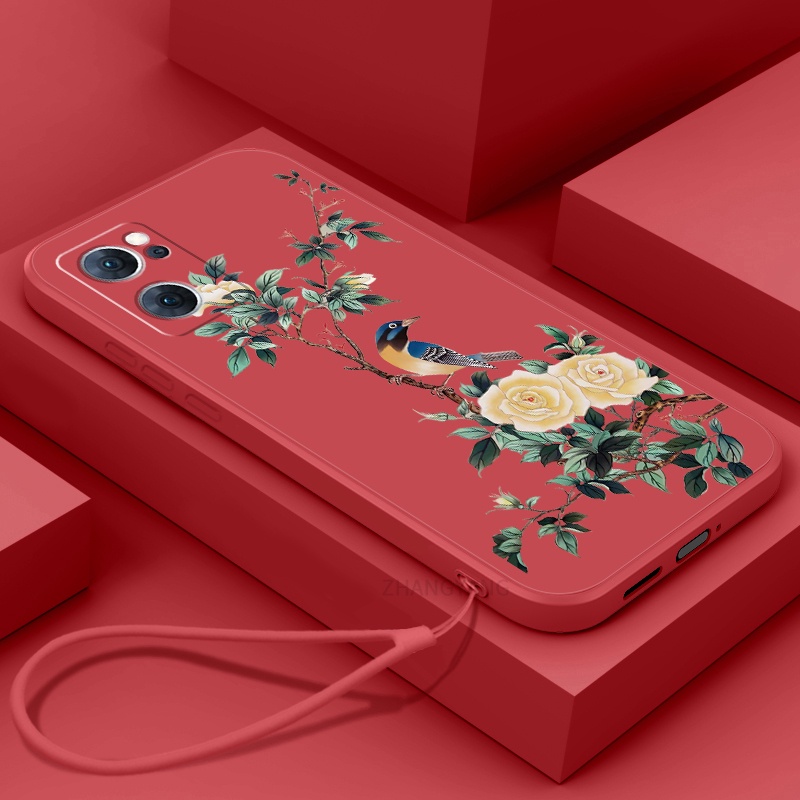 Ốp Điện Thoại TPU Mềm Họa Tiết Hoa Và Chim Có Dây Đeo Cho oppo reno 7 5g reno 7 se