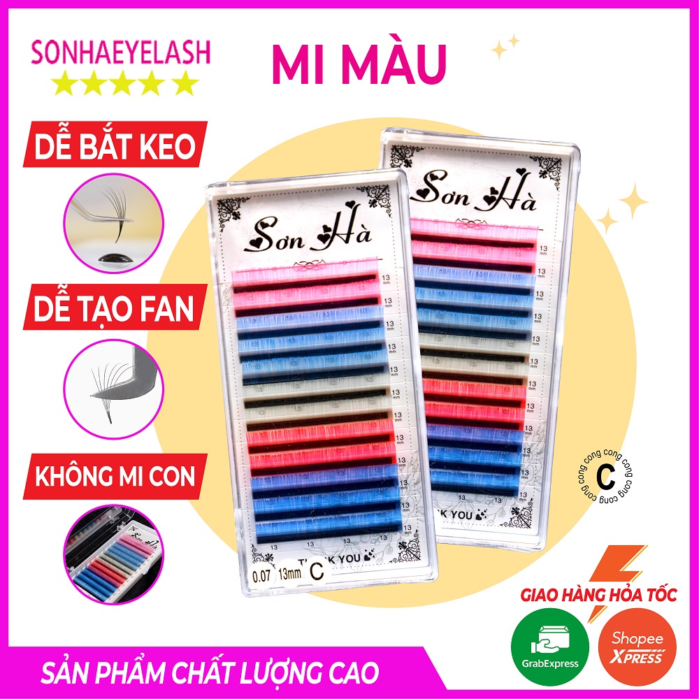 Mi màu Sơn Hà, chất silk Hàn, mềm dễ bắt keo, dùng để nối volume, classic, Sơn Hà eyelash chuyên sỉ lẻ dụng cụ mi