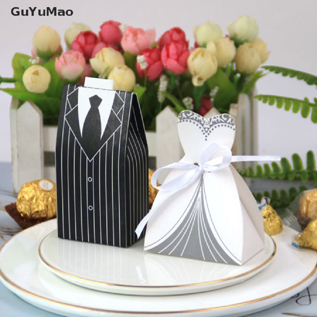 Set 20 Túi Đựng Kẹo Cưới Hình Đầm Cô Dâu Chú Rể DIY