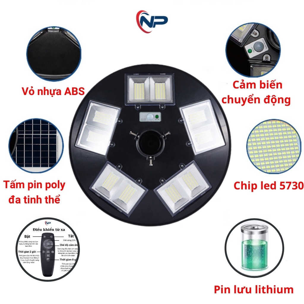 [Quà20K]Đèn năng lượng mặt trời sân vườn SHOPNHATPHONG,đèn led UFO 5 khoang led đôi 500W mẫu mới năm 2021