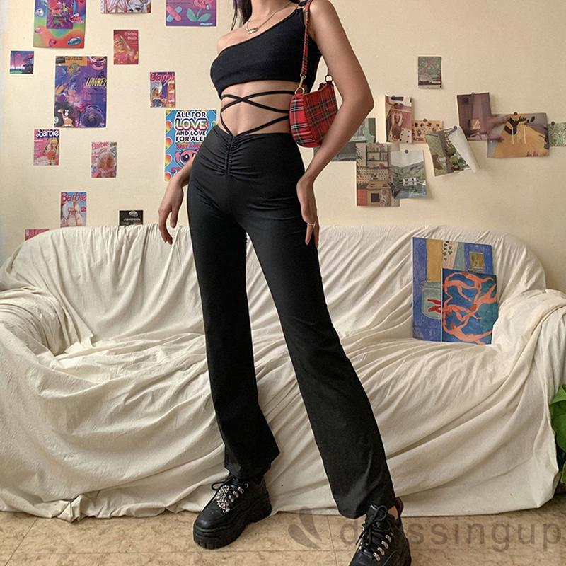 Quần Dài Lưng Cao Màu Trơn Thiết Kế Đơn Giản Cho Nữ