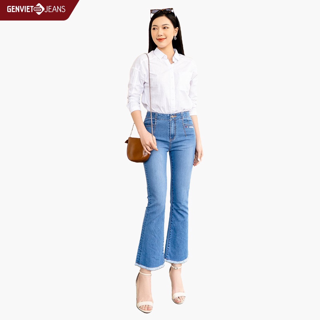 Quần Jeans Nữ Ống Vẩy Tua Rua GENVIET Chất Bò Jean Trẻ Trung Năng Động Ống Loe XQ110J2122