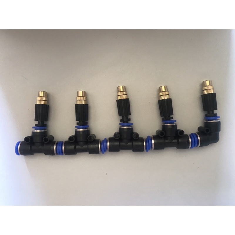 Combo 5 béc đồng và T nối nhanh và co cuối  phun sương xài dây ống 8mm