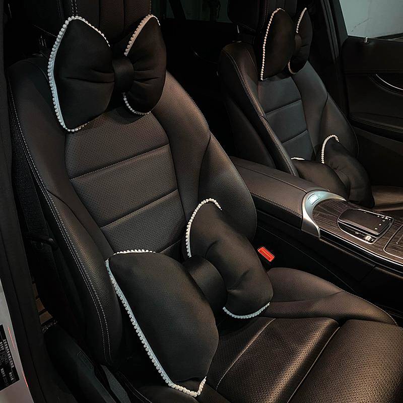 A pair of pillow headrest neck/waist/shoulder pad seat belt bow tie shape lovely for car seats car accessories u7nk