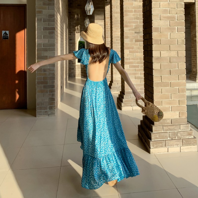 (HÀNG SẴN) Váy maxi hở lưng đuôi cá công chúa cổ tích Boho style Vintage đi biển hè 2021 | BigBuy360 - bigbuy360.vn