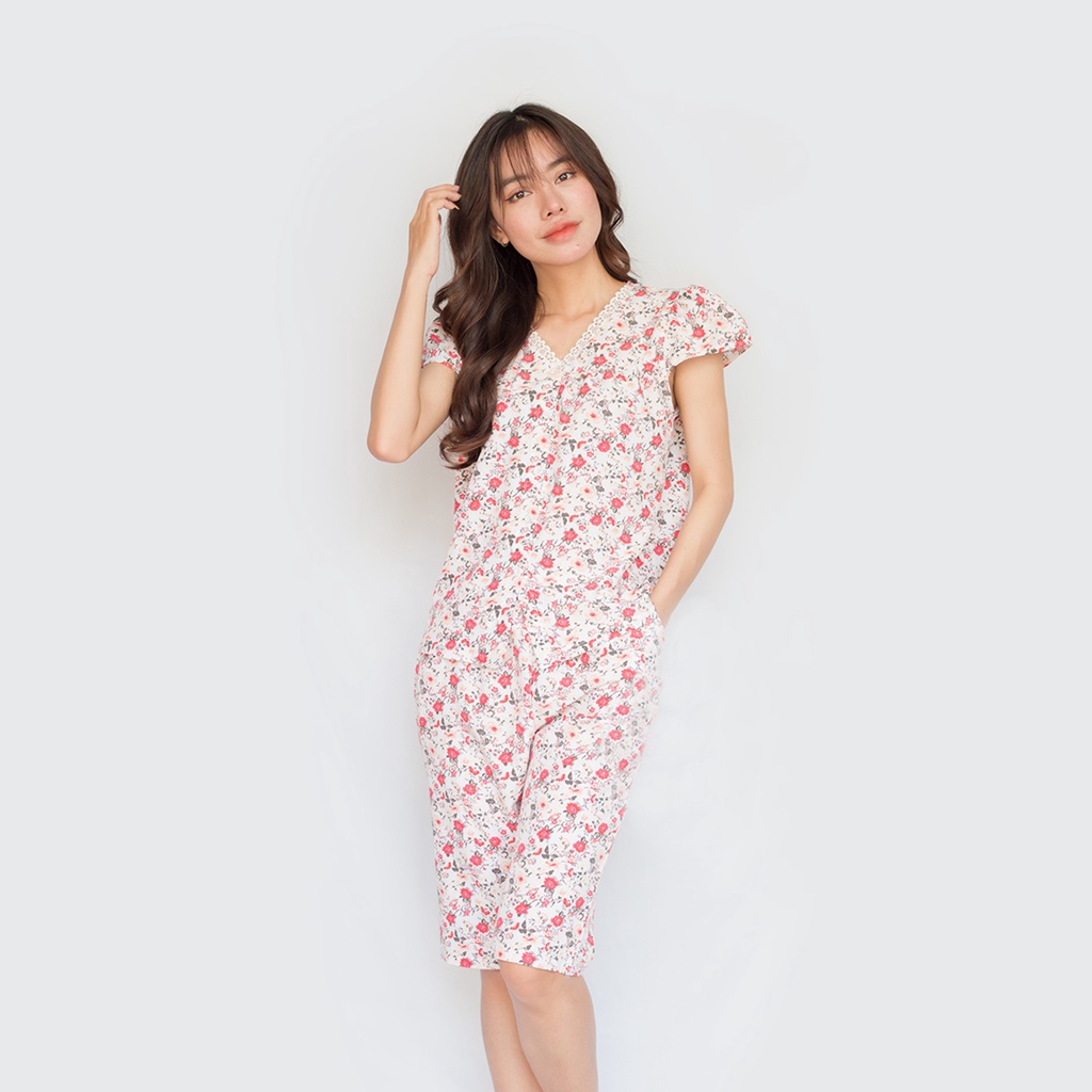 Đồ bộ nữ đẹp mặc nhà dễ thương họa tiết hoa lá cổ phối ren thời trang chất lụa cao cấp size dưới 70kg