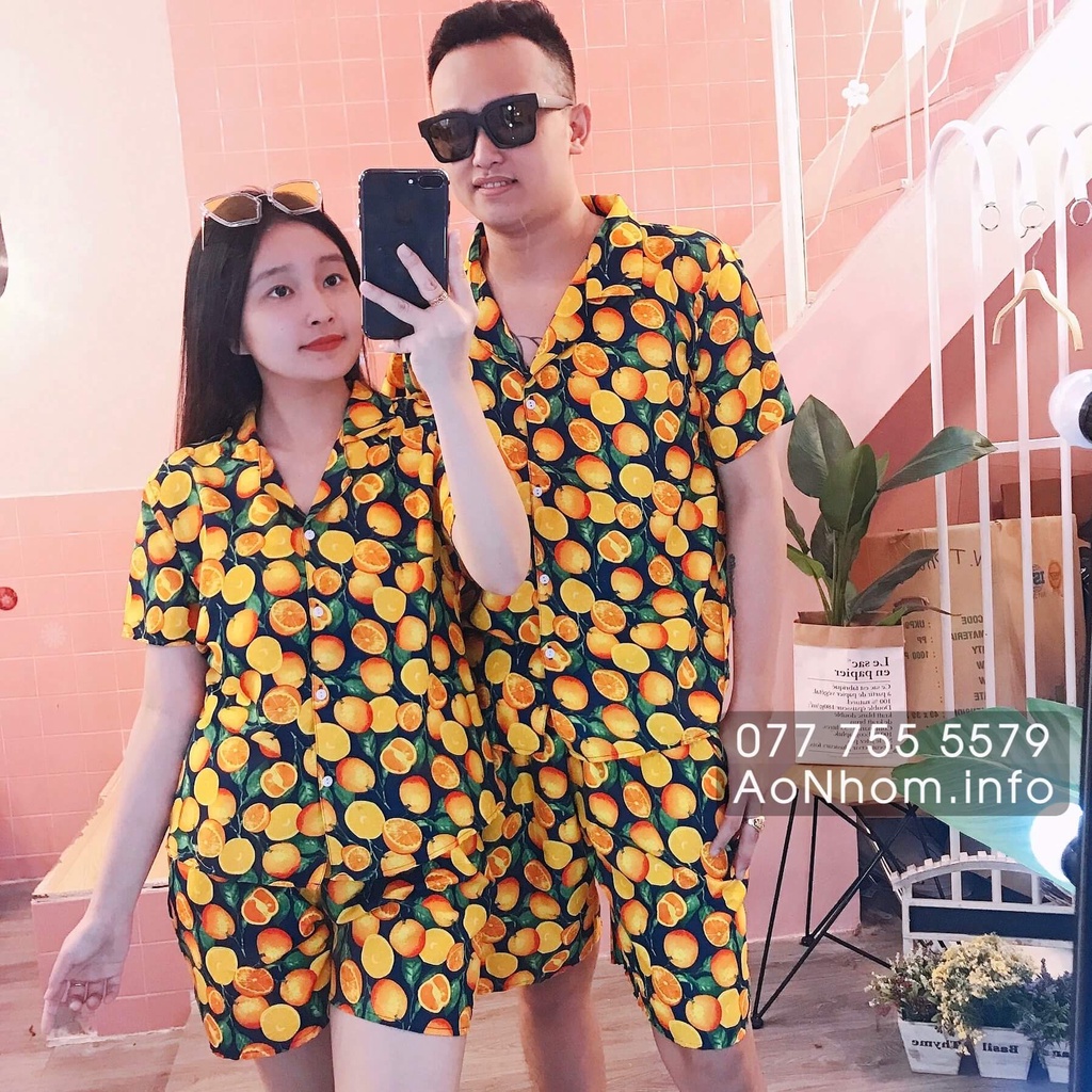 Bộ Đi Biển - Cam Chuối Thơm Dưa Hấu - Đồng Phục Nhóm Lớp Team Building Vải KateThái Mềm Mát Hoạ Tiết Hoa Lá Trái Cây #DB