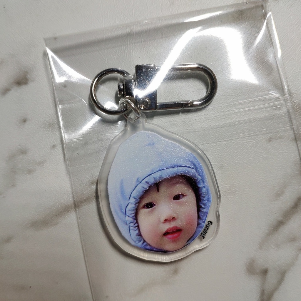 Móc khóa acrylic mặt hình ảnh đầu thành viên nhóm nhạc NCT Dream Jisung thời nhỏ hoạt hình treo túi xách điện thoại