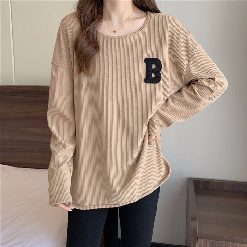 Áo thun SUXI tay dài cổ tròn màu trơn dáng rộng thời trang mùa thu mới cho nữ