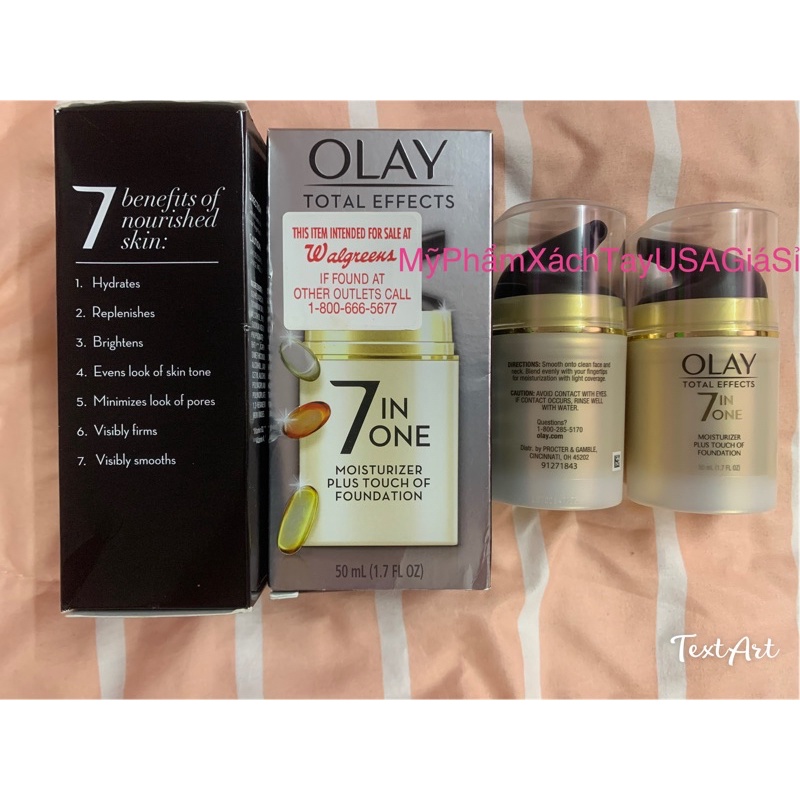 Kem dưỡng da chống lão hóa nâng Tone Olay Total Effects 7 in 1 Moisturizer Plus Touch Of Foundation 50ml Hàng Nhập USA